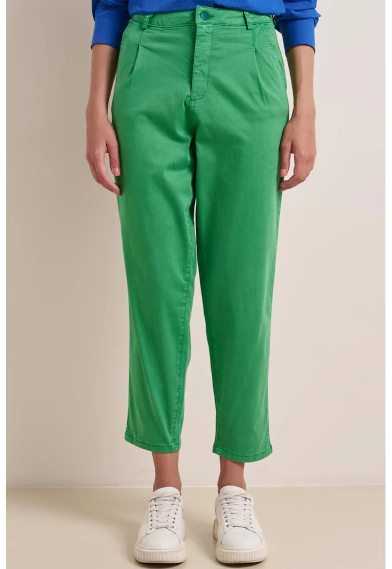 Pantaloni crop cu talie inalta, Verde