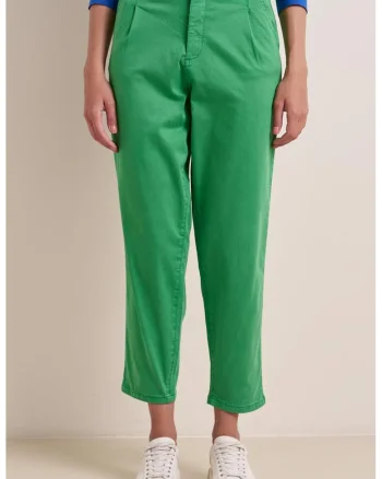 Pantaloni crop cu talie inalta, Verde
