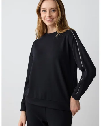 Bluza de trening uni cu decolteu la baza gatului, Negru
