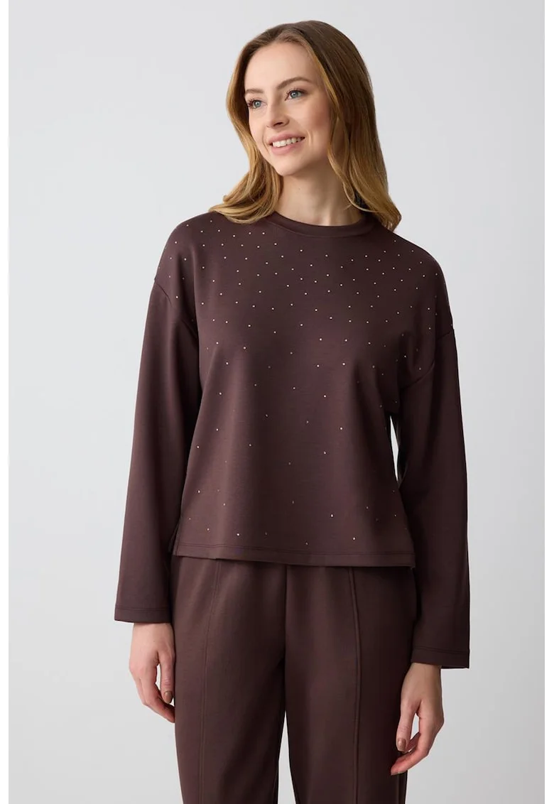 Bluza de trening uni cu decolteu la baza gatului, Maro