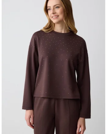 Bluza de trening uni cu decolteu la baza gatului, Maro