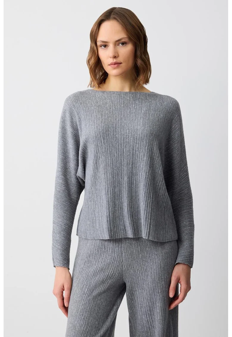 Bluza cu decolteu la baza gatului si maneci dolman, Gri melange