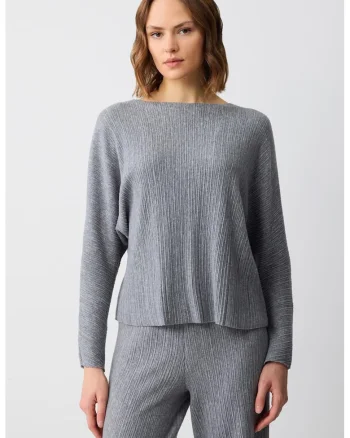 Bluza cu decolteu la baza gatului si maneci dolman, Gri melange