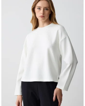Bluza de trening uni cu decolteu la baza gatului, Alb