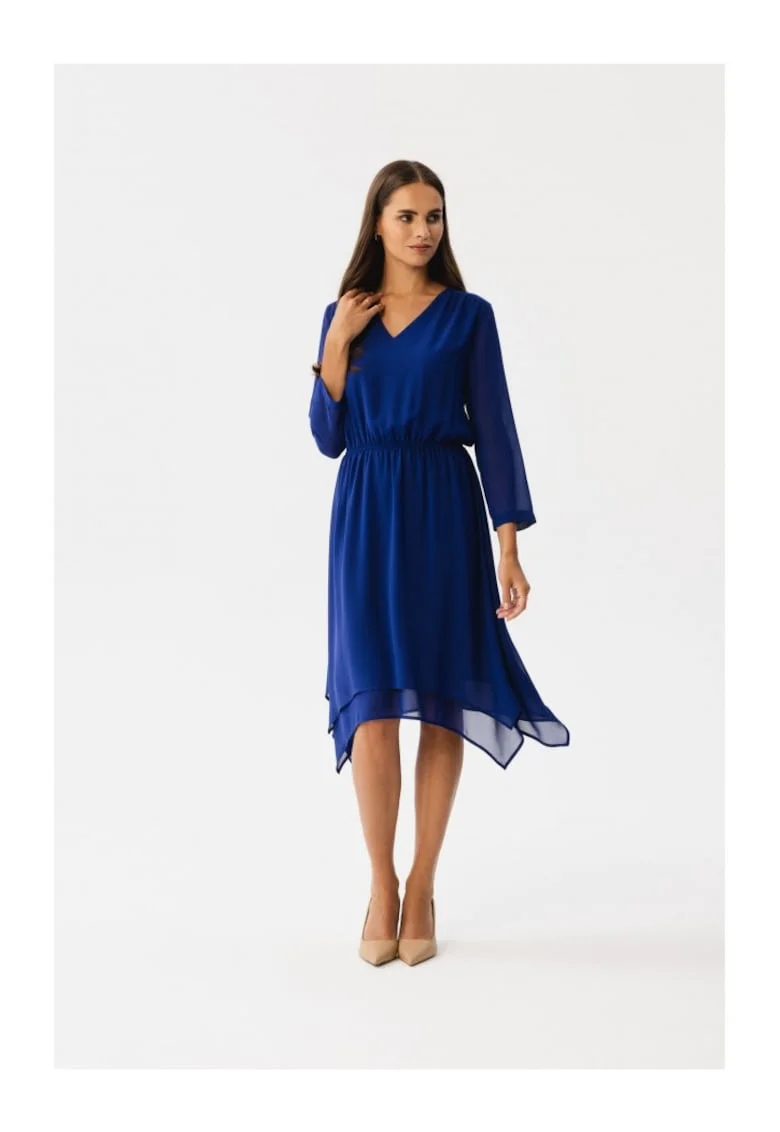 Rochie dama asimetrica,  Spumados, albastru de floarea de colt, XXL