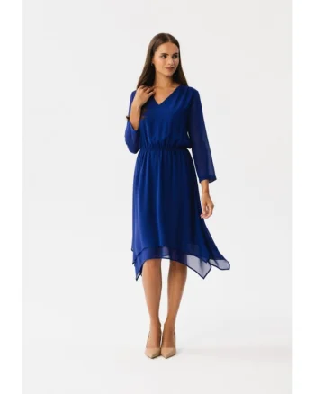 Rochie dama asimetrica,  Spumados, albastru de floarea de colt, XXL