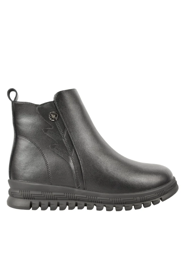 Ghete casual, dama,  J850013A, negru, piele naturala, Negru