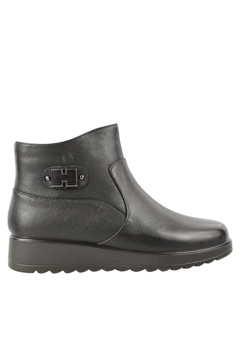 Ghete casual, dama,  3730, negru, piele naturala, Negru