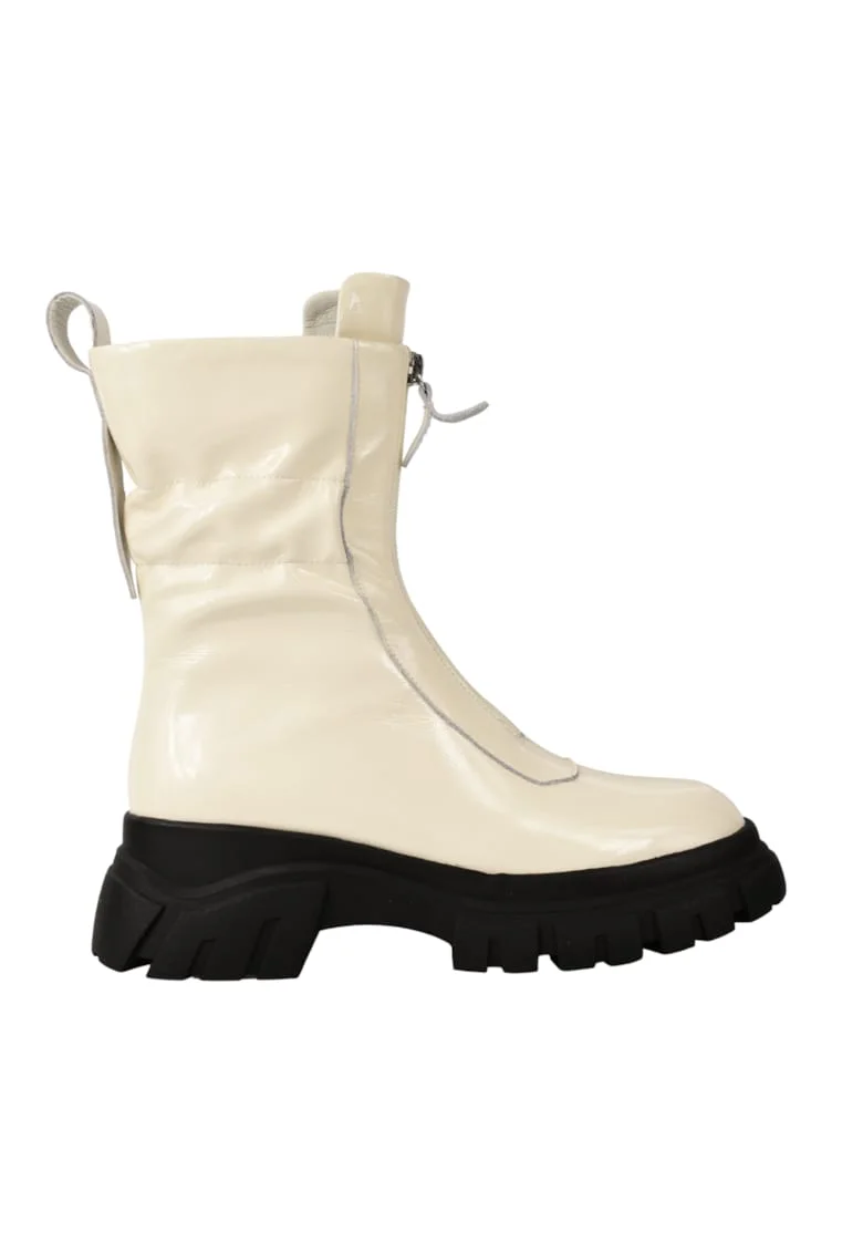 Ghete casual, dama,  DL50045B alb, piele lacuita, Alb