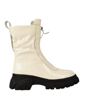 Ghete casual, dama,  DL50045B alb, piele lacuita, Alb