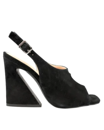 Sandale elegante, dama,  WQ40008C negru, piele intoarsa, cu toc, Negru