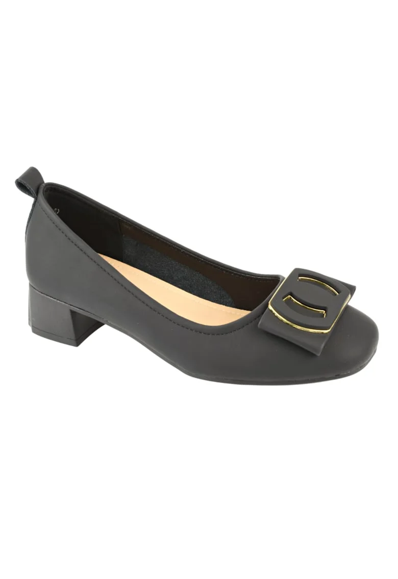 Pantofi casual, dama,  TP5008 negru, piele naturala, cu toc, Negru