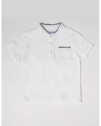 Tricou cu buzunar pe piept si decolteu henley, Alb optic