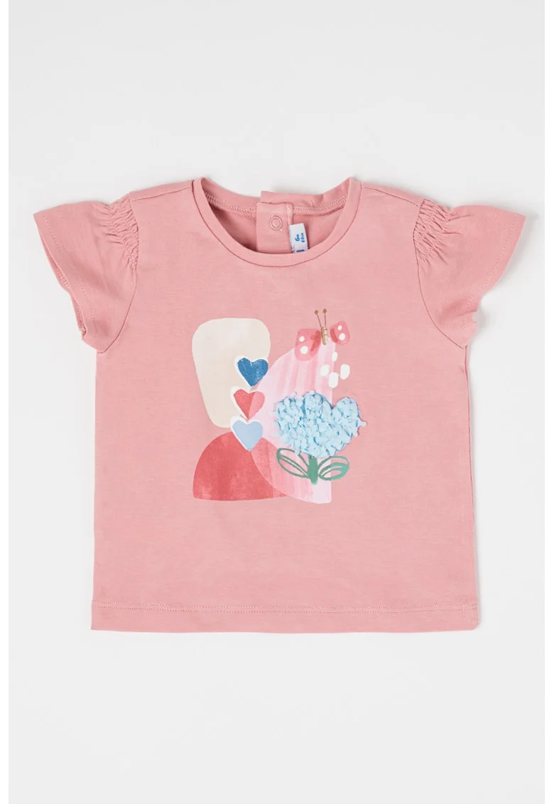 Tricou din amestec de bumbac cu model grafic, Roz prafuit
