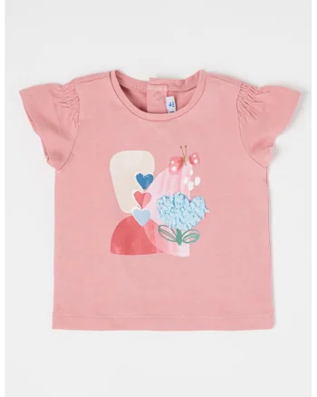 Tricou din amestec de bumbac cu model grafic, Roz prafuit