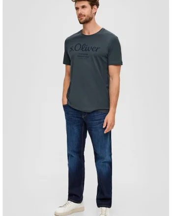 Tricou de bumbac cu imprimeu logo, Gri antracit