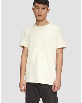 Tricou cu decolteu la baza gatului, din bumbac, Crem