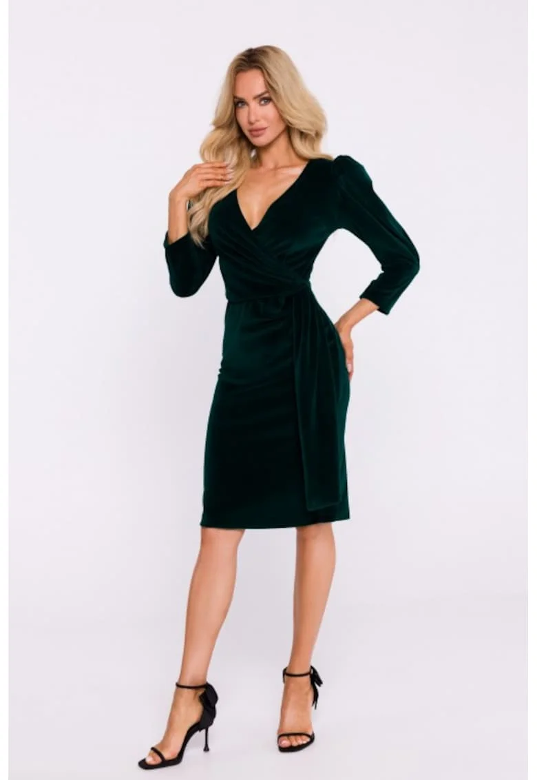 Rochie de seara din velur cu panglica,, Verde