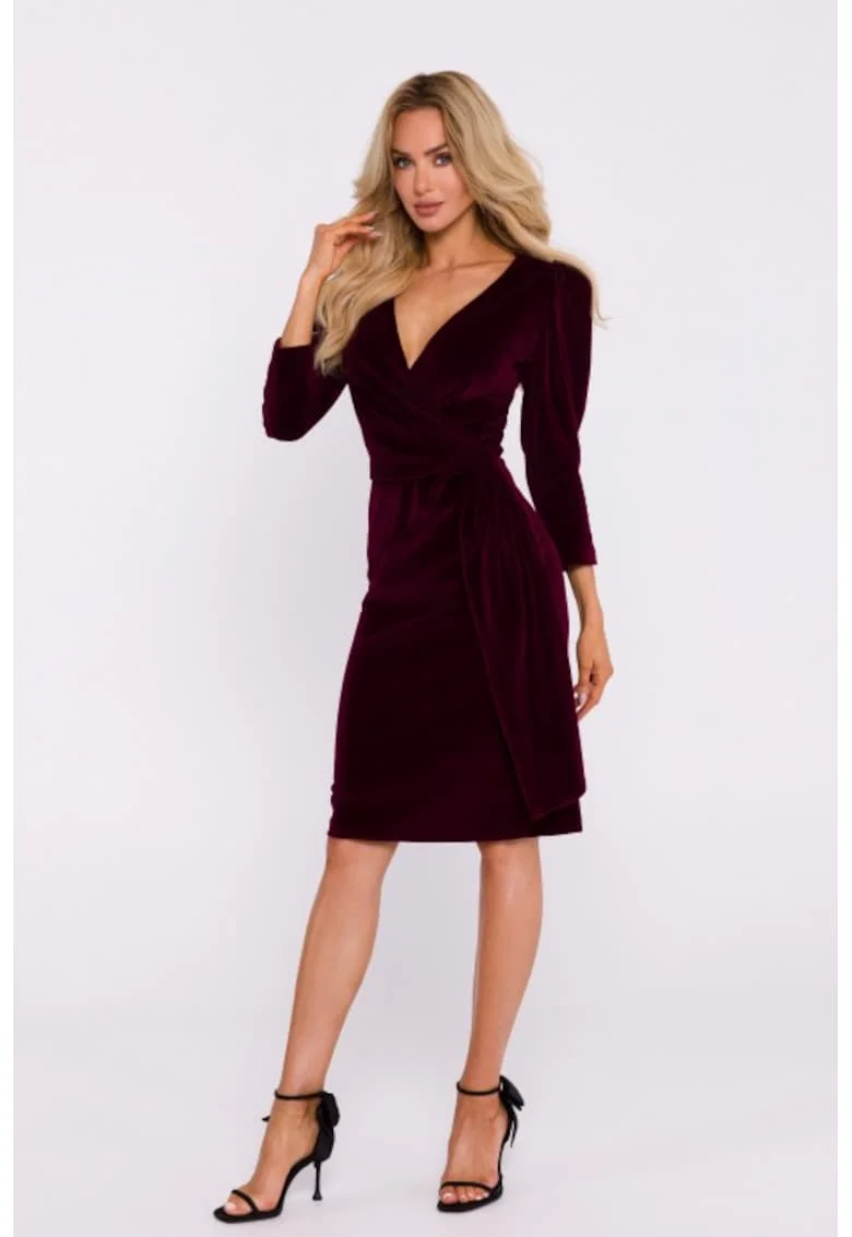 Rochie de seara din velur cu panglica,, Visiniu