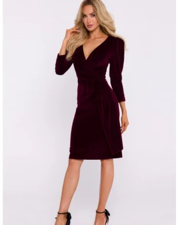 Rochie de seara din velur cu panglica,, Visiniu