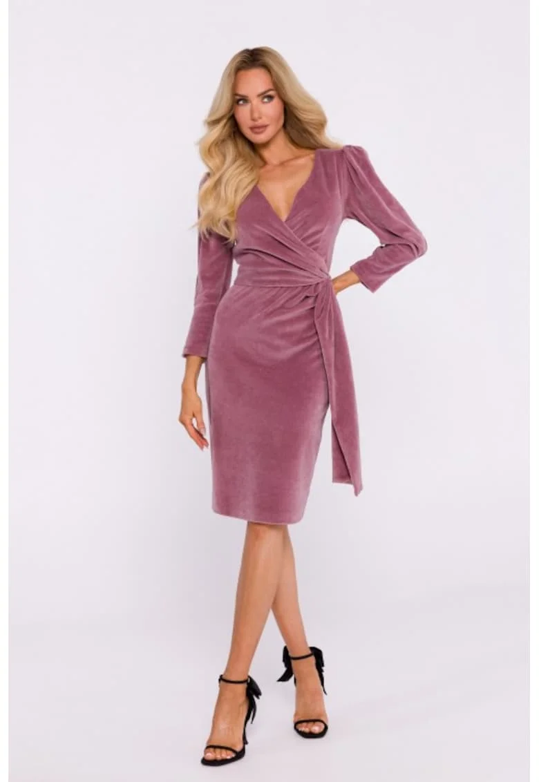 Rochie de seara din velur cu panglica,, Roz pal