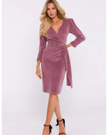 Rochie de seara din velur cu panglica,, Roz pal