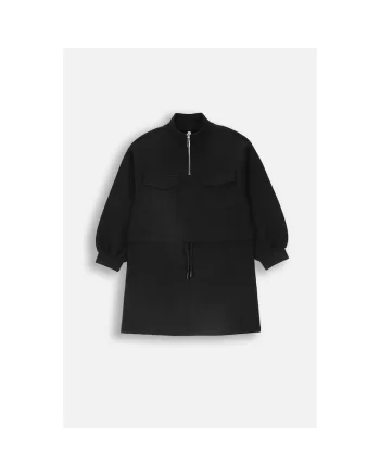 Rochie cu buzunare aplicate si cu fenta cu fermoar, Negru