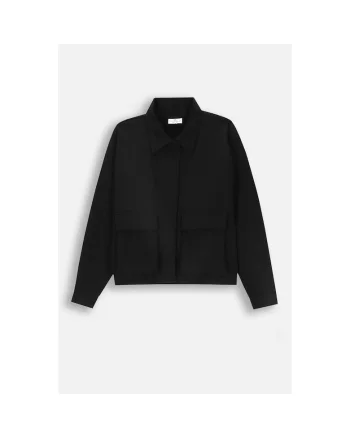 Jacheta Harrington cu capse si buzunare aplicate, Negru,