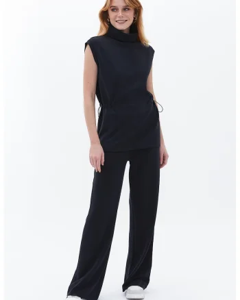 Pantaloni din amestec de modal cu buzunare laterale, Negru