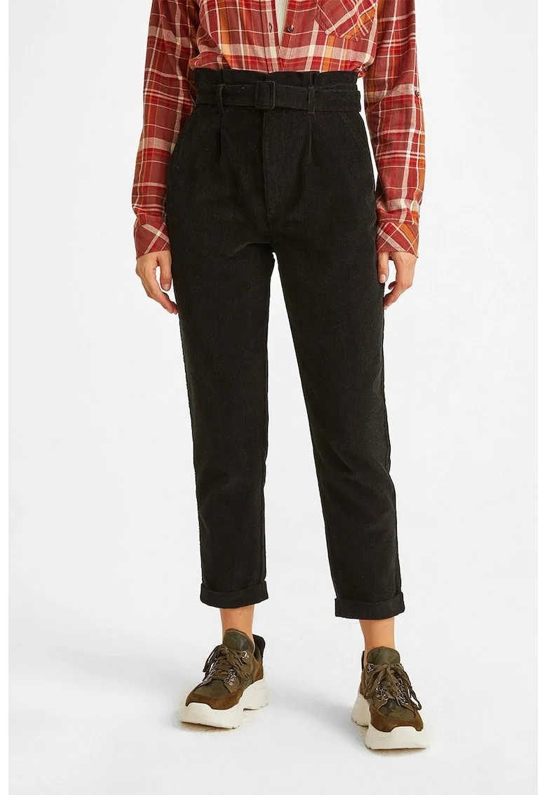 Pantaloni conici cu talie inalta, Negru