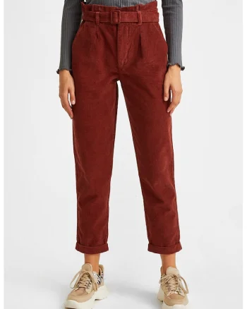 Pantaloni conici cu talie inalta, Caramiziu