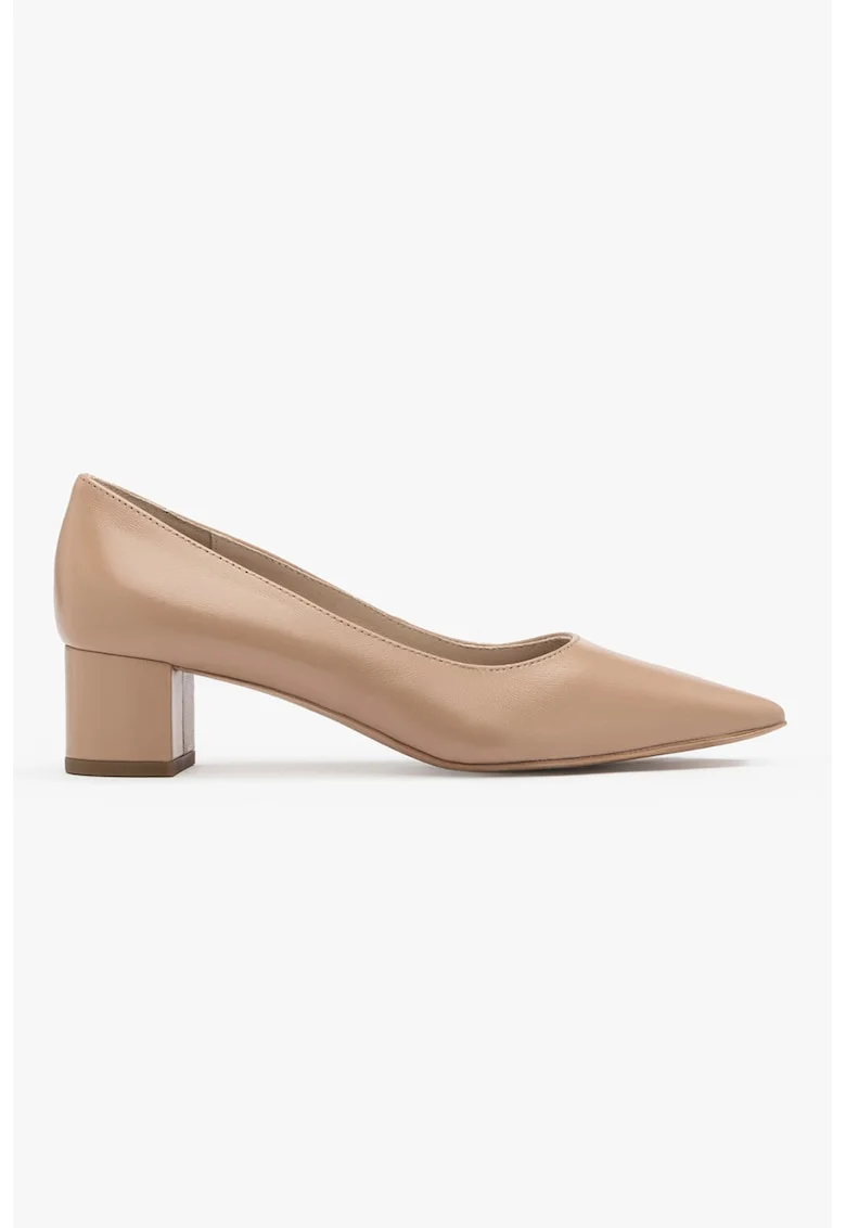 Pantofi de piele cu toc masiv, Bej