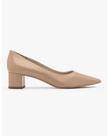 Pantofi de piele cu toc masiv, Bej