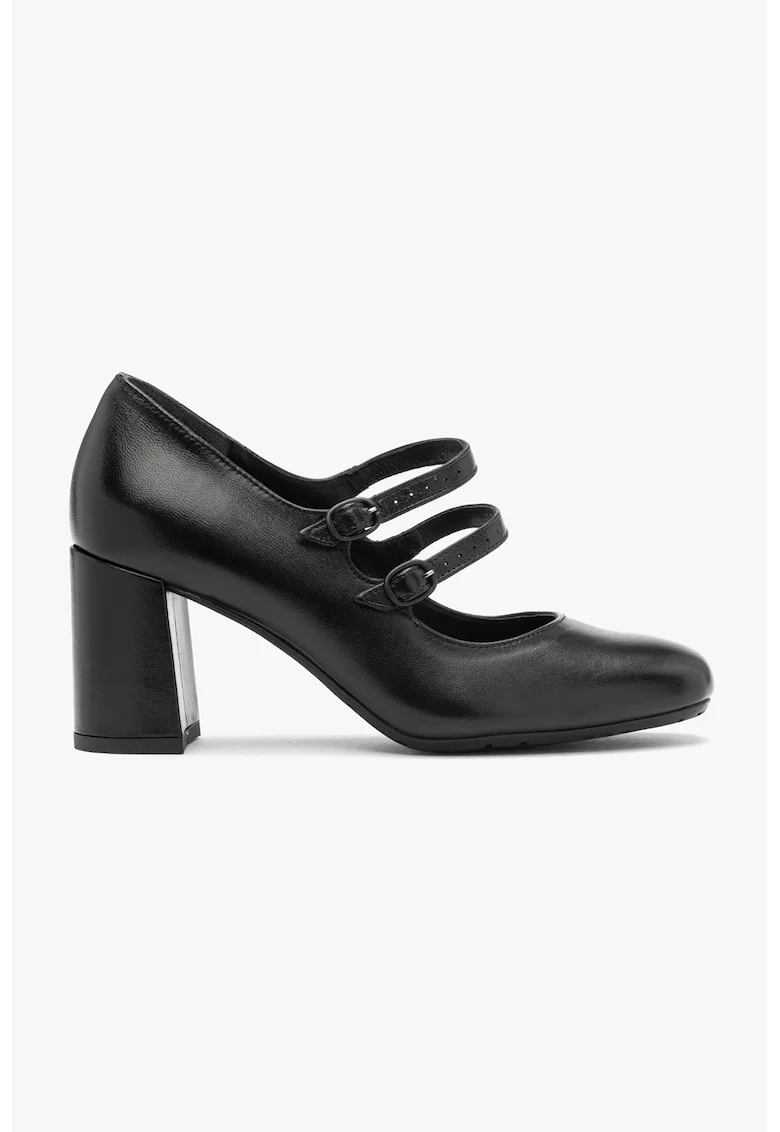 Pantofi de piele cu toc masiv, Negru