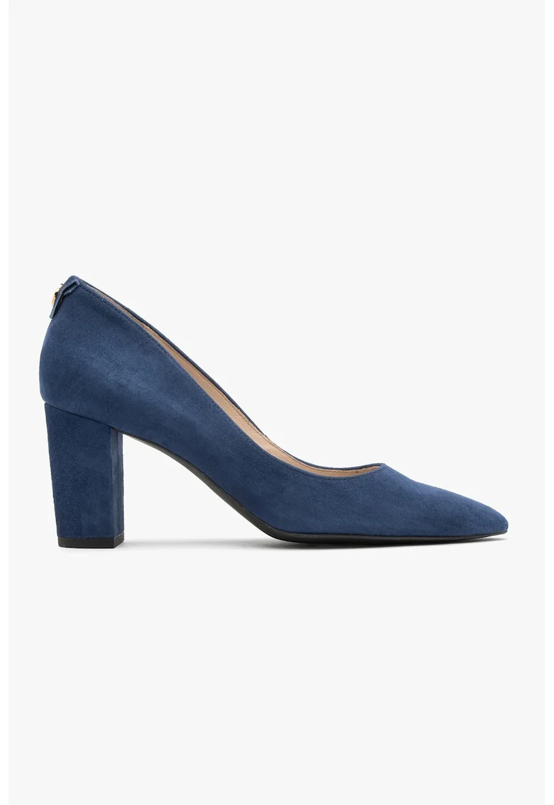 Pantofi de piele intoarsa cu toc, Albastru