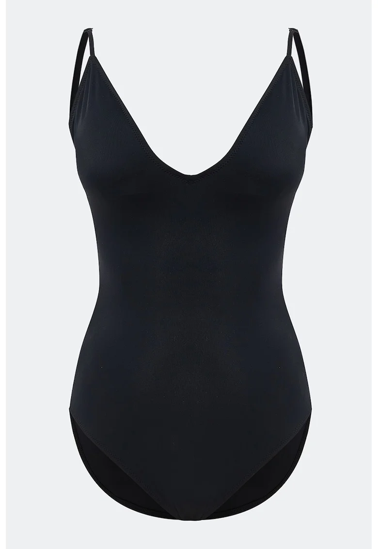 Costum de baie intreg cu model uni, Negru