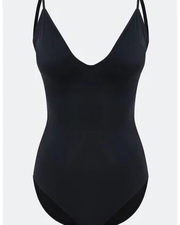 Costum de baie intreg cu model uni, Negru
