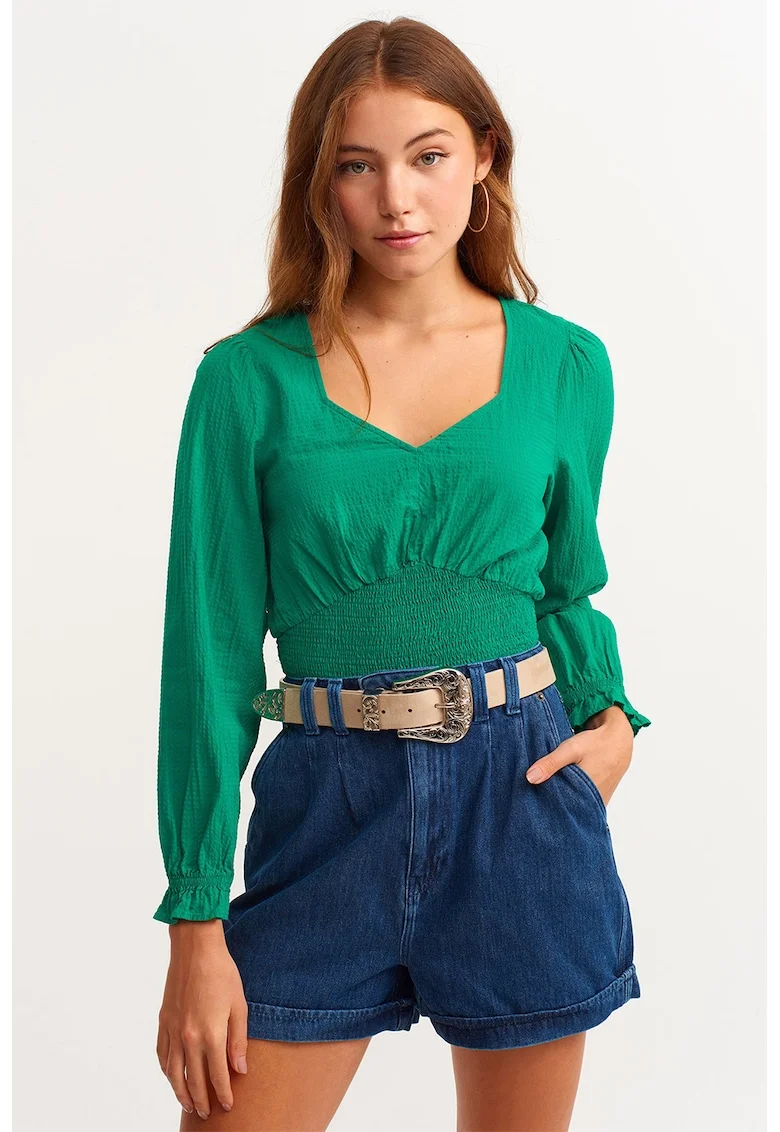 Bluza din amestec de bumbac, Verde aquamarin