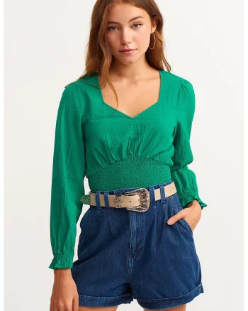 Bluza din amestec de bumbac, Verde aquamarin