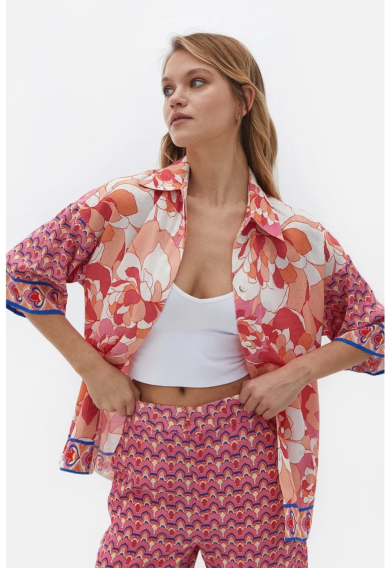 Camasa din viscoza cu imprimeu floral, Roz pastel/Piersica/Alb murdar