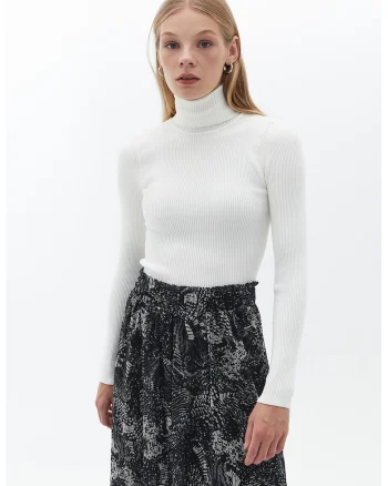 Bluza slim fit cu guler inalt si striatii, Alb murdar