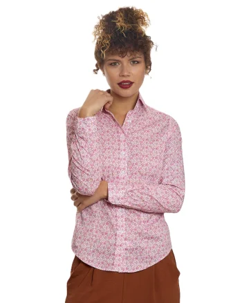Camasa cu maneci lungi si model, Alb/Fucsia