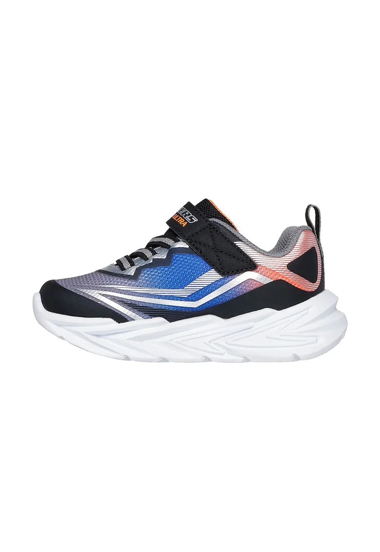 Pantofi sport de piele ecologica cu model grafic, Negru/Portocaliu/Albastru