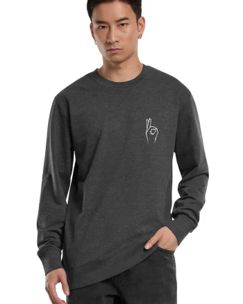 Bluza de trening unisex de bumbac cu decolteu la baza gatului, Gri carbune