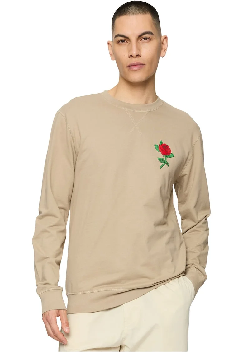 Bluza de trening cu trandafir decorativ, Maro nisip