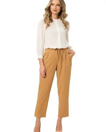 Pantaloni cu snur de ajustare Ines, Bej deschis
