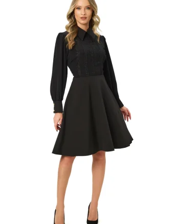 Rochie scurta evazata cu aspect 2in1, Negru