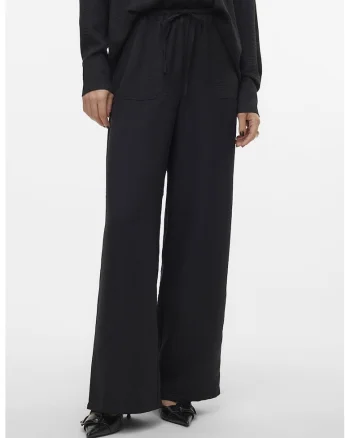 Pantaloni cu croiala ampla si snur, Negru