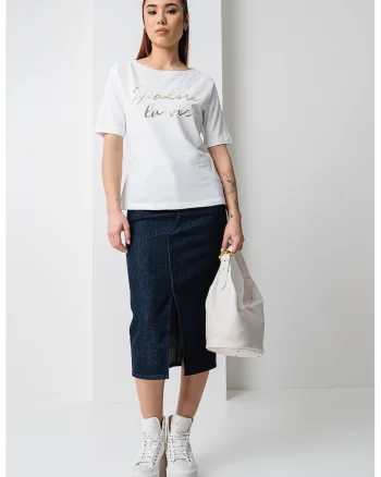 Tricou din amestec de bumbac cu paiete, Alb/Argintiu