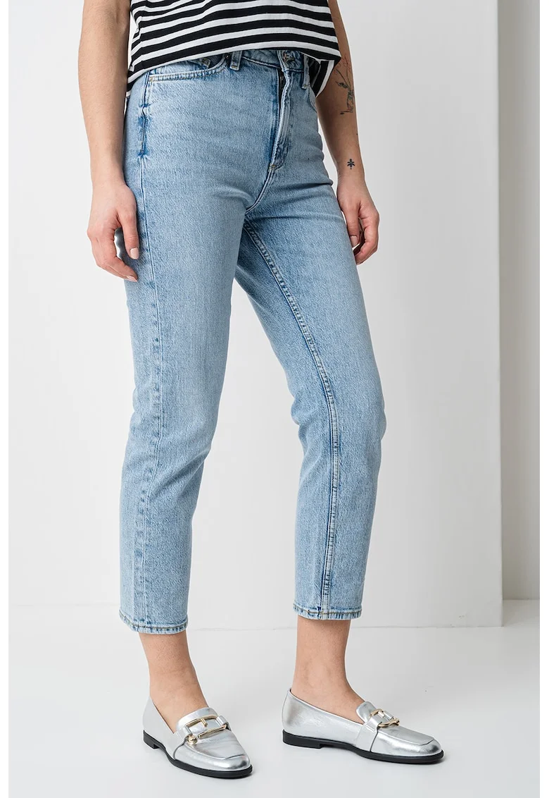 Blugi crop cu 5 buzunare, Albastru prafuit